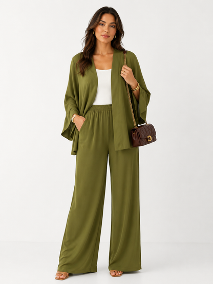 Olive Green Kimono & Wide Leg Pants Set