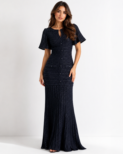 Black Elegant Tweed Maxi Dress