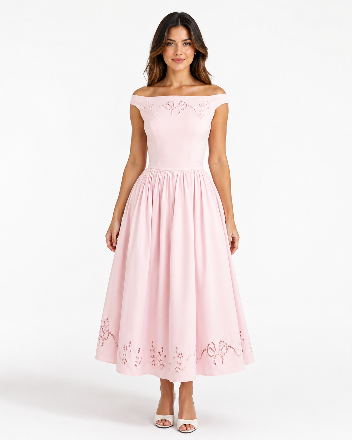 Blush Pink Off-Shoulder Midi Dress