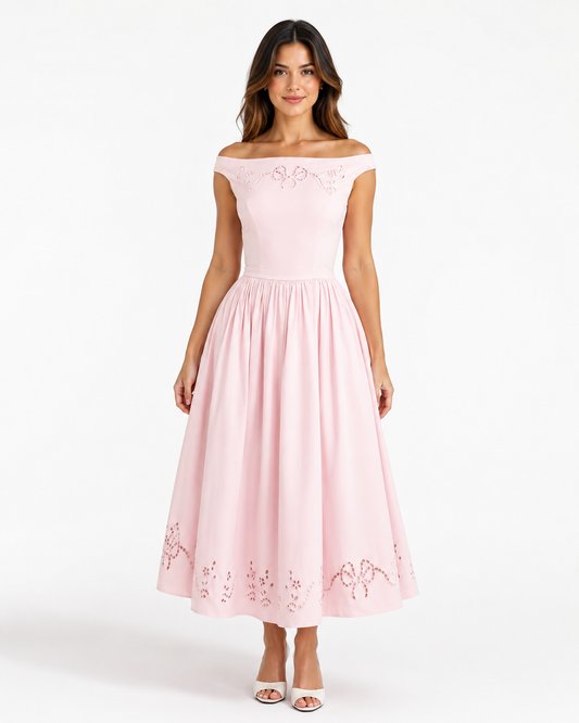 Blush Pink Off-Shoulder Midi Dress
