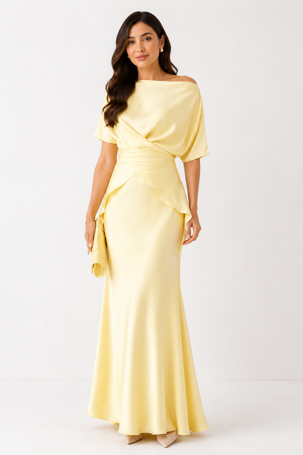 Soft Yellow Wrap Detail Maxi Dress