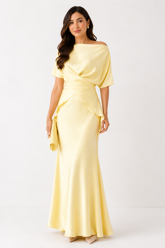 Soft Yellow Wrap Detail Maxi Dress