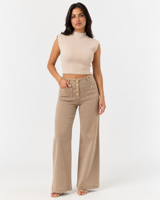 Beige Luxe Wide Pants
